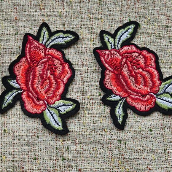 Iron On Patch Red Flower Patches for Clothes Jacket Jeans Embroidery Lot of 2 - Picture 8 of 8